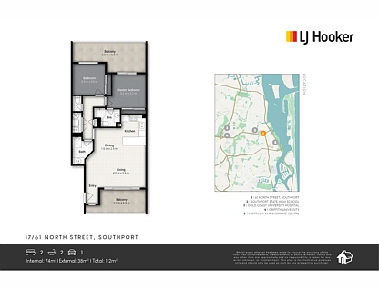17/61 North Street, Southport, Gold Coast, 2 ਕਮਰੇ, 2 ਬਾਥਰੂਮ, Apartment