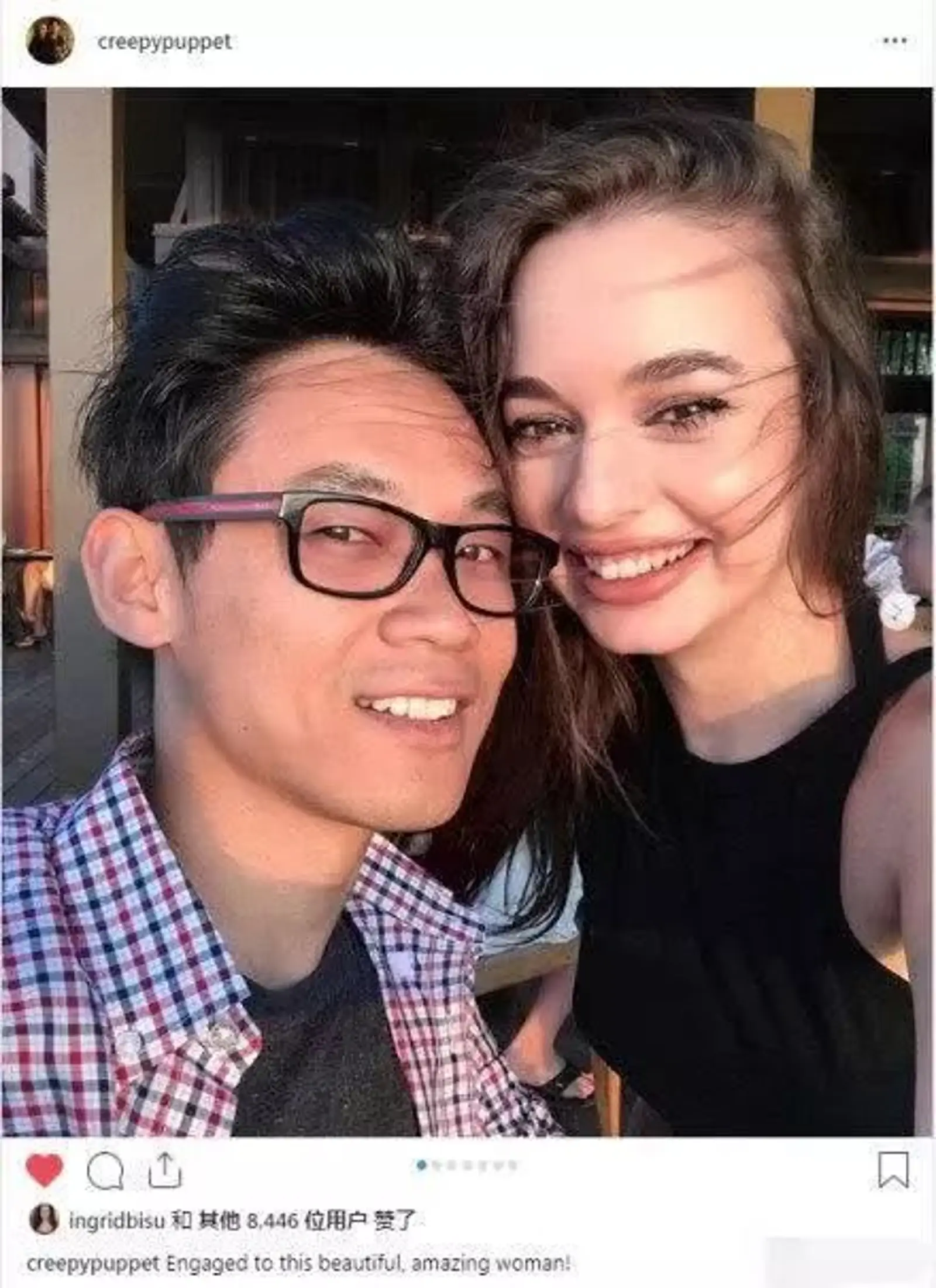 华裔鬼才导演温子仁官宣订婚未婚妻系好莱坞性感女星!曾执导《电锯惊魂》票房惊人!