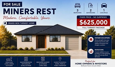 Miners Rest 3 Slaapkamer FOR SALE | MINERS REST, VIC 3352 Brand-New Turnkey Home – Perfect for Home Buyers or Investors!