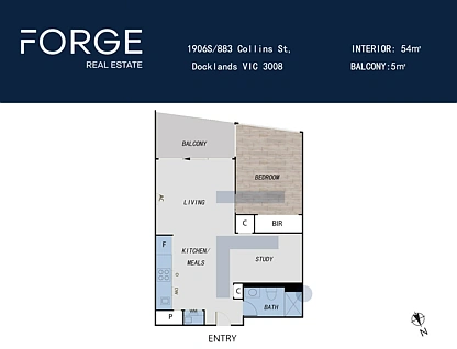1906S/883 Collins Street, Docklands, Melbourne CBD, 1 rūma, 1 rūma horoi, Apartment