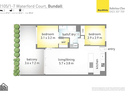 2105/1-7 Waterford Court, Bundall, Gold Coast, 2 Kuwarto, 1 Banyo, Apartment