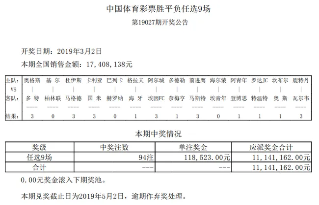 多特国米双冷齐出 周五任九开94注11.8万