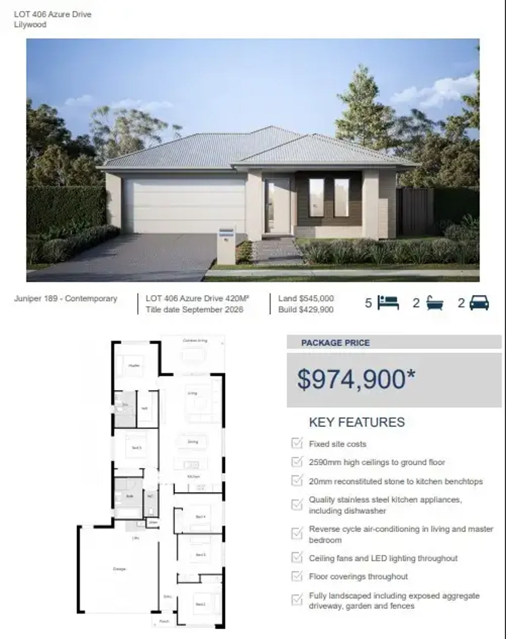 Moreton Island 5ਬੈੱਡਰੂਮ New House and Land Package in Lilywood