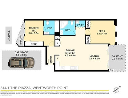 314/1 The Piazza, Wentworth Point, Parramatta (Northwest suburbs), 2 phòng ngủ, 2 phòng tắm, Apartment