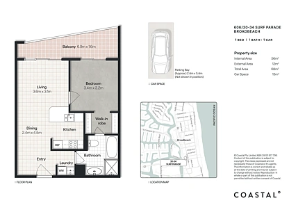 606/30-34 Surf Parade, Broadbeach, Gold Coast, 1 રૂમ, 1 બાથરૂમ, Apartment