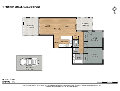 15/161 Main Street, Kangaroo Point, Brisbane - Eastern Region, 2 침실, 1 욕실, Apartment