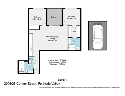 2006/25 Connor Street, Fortitude Valley, Brisbane - Inner City Region, 2 habitaciones, 2 baños, Apartment