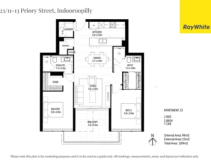 23/11 Priory Street, Indooroopilly, Brisbane Western Region, 2 ห้องนอน, 2 ห้องน้ำ, Unit