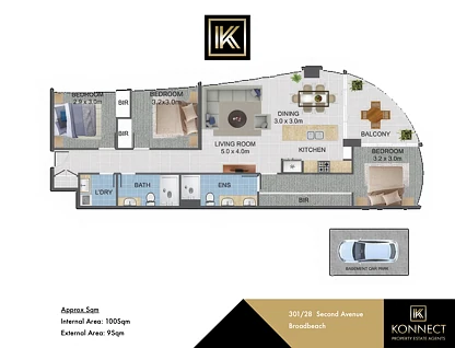 301/28 Second Ave, Broadbeach, Gold Coast, 3 રૂમ, 2 બાથરૂમ, Apartment
