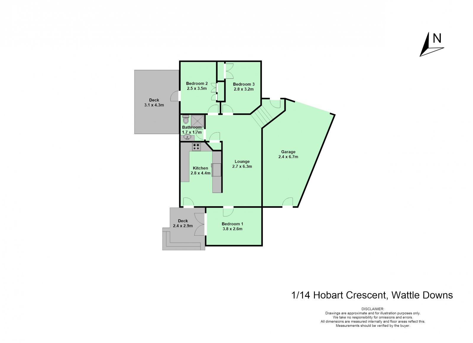 1/14 Hobart Crescent, Wattle Downs, Auckland - Manukau, 3部屋, 1バスルーム