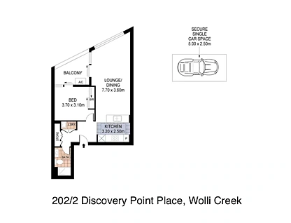 202/2 Discovery Point Place, Wolli Creek, South Western Suburbs, 1房, 1浴, Apartment