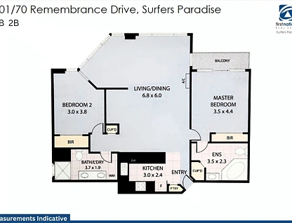 601/70 Remembrance Drive, Surfers Paradise, Gold Coast, 2 rūma, 2 rūma horoi, Apartment