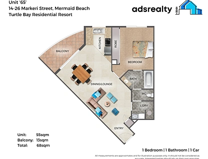 65/14-26 Markeri Street, Mermaid Beach, Gold Coast, 1 ห้องนอน, 1 ห้องน้ำ, Apartment
