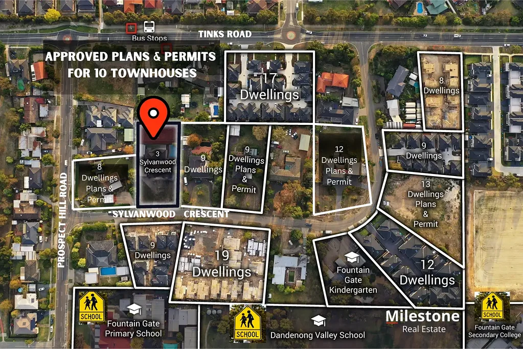 Narre Warren 5غرفة نوم Huge 2147m2 Allotment with Approved Plans & Permits For 10 Luxury Townhouses!