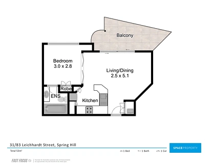 31/83 Leichhardt Street, Spring Hill, Brisbane - Inner City Region, 1 habitaciones, 1 baños, Apartment
