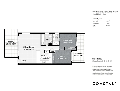 1/10 Rosewood Avenue, Broadbeach, Gold Coast, 2 chambres, 2 salles de bain, Apartment