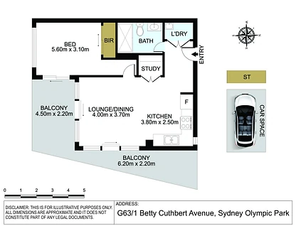 G63/1 Betty Cuthbert Avenue, Sydney Olympic Park, Parramatta (Northwest suburbs), 1 ਕਮਰੇ, 1 ਬਾਥਰੂਮ, Apartment