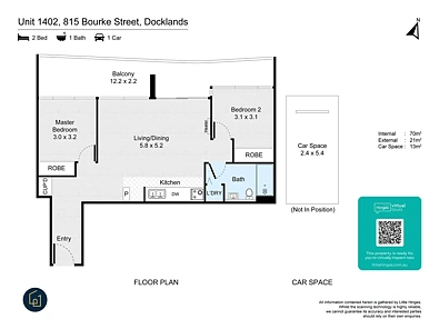 1402/815 Bourke St, Docklands, VIC 3008, 2 slaapkamers, 1 badkamers, Apartment