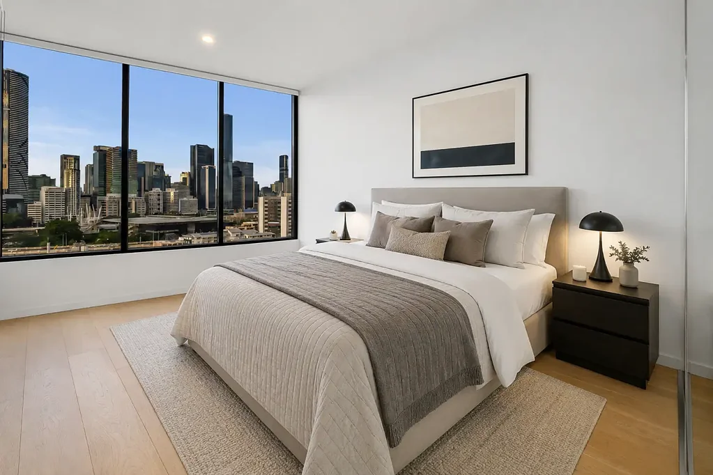 South Brisbane 2房 高层东北朝向 壮丽市景河景 开放式空间 宽敞卧室 奢华主套 优质电器 安全车位 步行便利 Elevated North-East Living with Panoramic City & River Views!