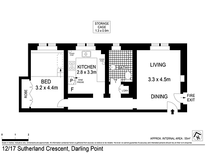 12/17 Sutherland Crescent, Darling Point, Eastern Suburbs, 1房, 1浴, Apartment