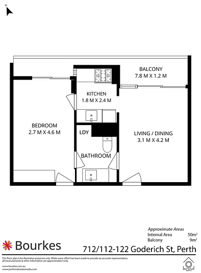 712/112-122 Goderich Street, East Perth, WA 6004, 1房, 1浴, House