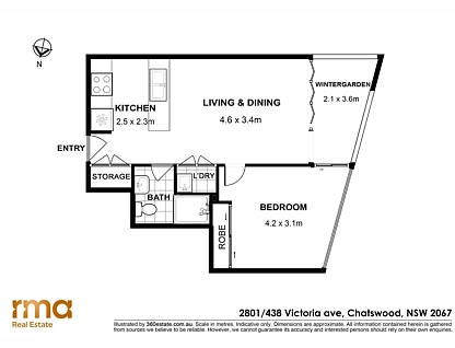 2801/438 Victoria Avenue, Chatswood, Lower North Shore, 1 rūma, 1 rūma horoi, Apartment