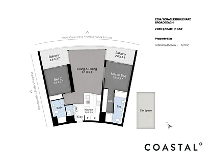2204/1 Oracle Boulevard, Broadbeach, Gold Coast, 2 कमरे, 2 बाथरूम, Apartment