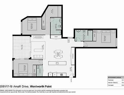 12081/17 Amalfi Drive, Wentworth Point, Parramatta (Northwest suburbs), 3 غرف, 2 حمامات, Apartment