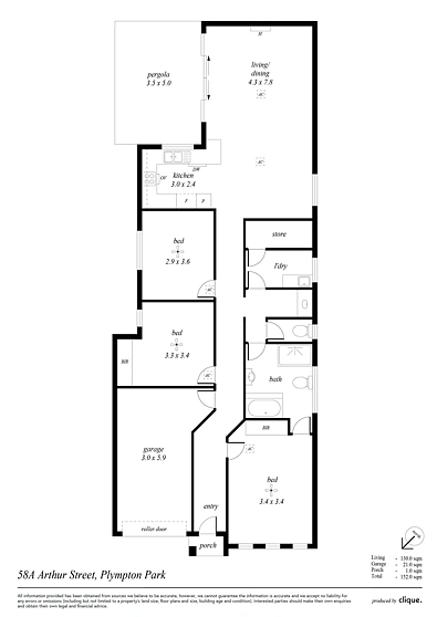 फ्लोर प्लान - 58A Arthur Street, Plympton Park, SA 5038