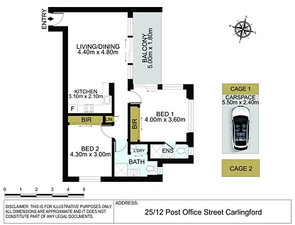 25/12-12A Post Office Street, Carlingford, Parramatta (Northwest suburbs), 2 غرف, 2 حمامات, Apartment