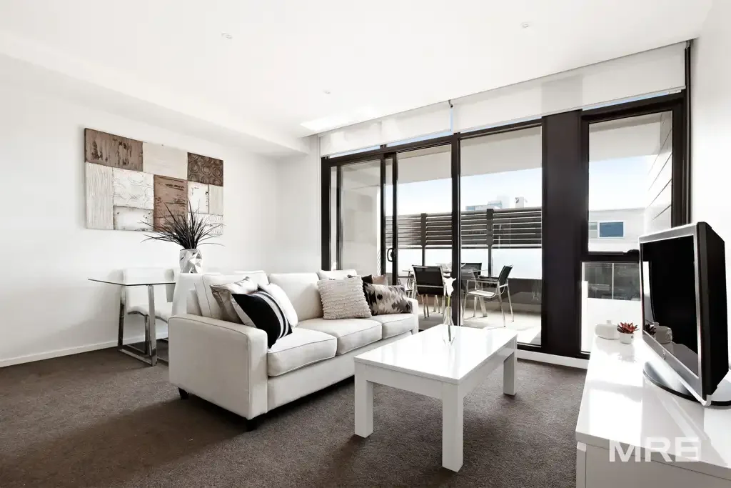 Super stylish living with entertainers balcony