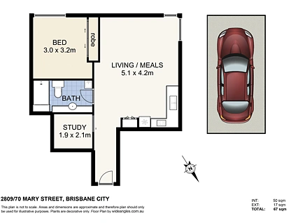 2809/70 Mary Street, Brisbane City, Brisbane - Inner City Region, 1 Schlafzimmer, 1 Badezimmer, Apartment
