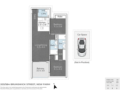 203/584 Brunswick Street, New Farm, Brisbane - Inner City Region, 2 ห้องนอน, 2 ห้องน้ำ, Unit