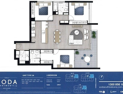 1207/27 Cordelia Street, South Brisbane, Brisbane - Inner City Region, 3 habitaciones, 2 baños, Apartment