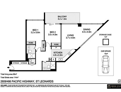 2609/486 Pacific Highway, St Leonards, Lower North Shore, 2房, 2浴, Apartment