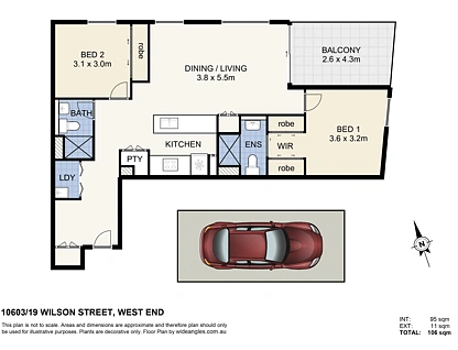 10603/19 Wilson Street, West End, Brisbane - Inner City Region, 2 कमरे, 2 बाथरूम, Apartment