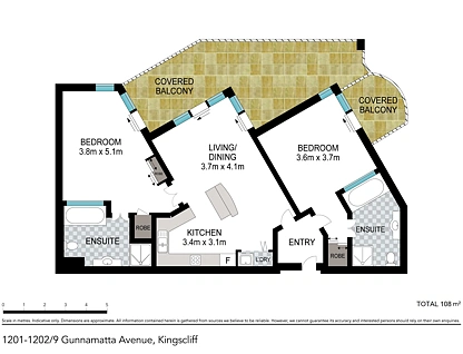 1201-02/9 Gunnamatta Avenue, Kingscliff, North Coast, 2部屋, 2バスルーム, Apartment