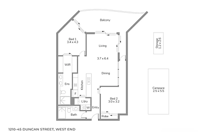 Plano ng Bahay - 1210/45 Duncan Street, West End, QLD 4101