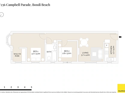 1/236 Campbell Parade, Bondi Beach, Eastern Suburbs, 2 침실, 1 욕실, Apartment