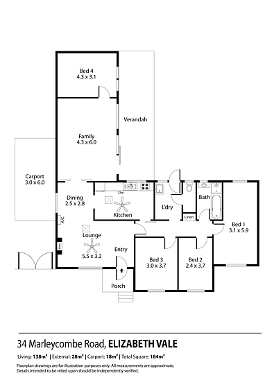 34 Marleycombe Road, Elizabeth Vale, SA 5112, 4房, 1浴, House