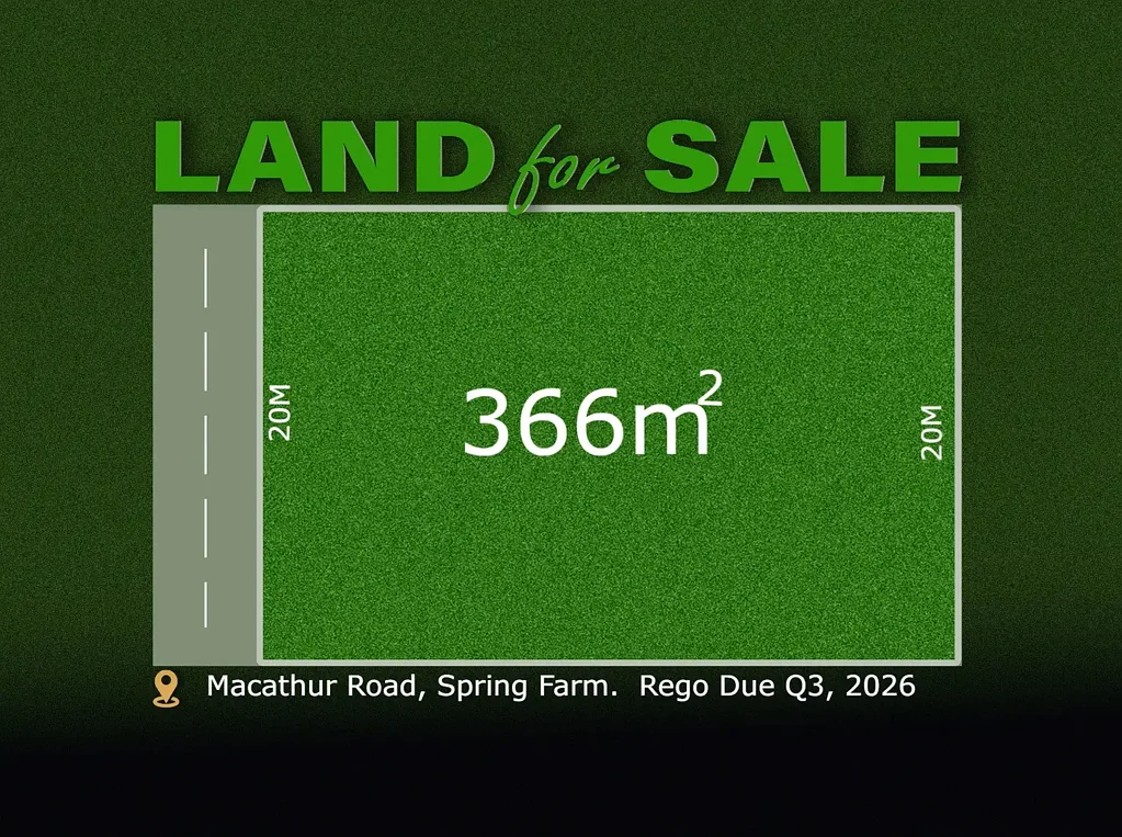 Spring Farm Macarthur路珍稀地块 2026年登记 优质学区环绕 公园绿地相邻 交通便捷通达 Land for sale in Spring Farm!!
0410 835 551