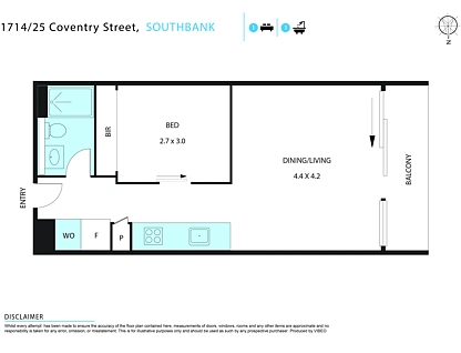 1714/25-29 Coventry Street, Southbank, Melbourne CBD, 1 chambres, 1 salles de bain, Apartment