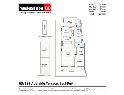63/189 Adelaide Terrace, East Perth, Perth CBD, 3 Kuwarto, 2 Banyo, Apartment