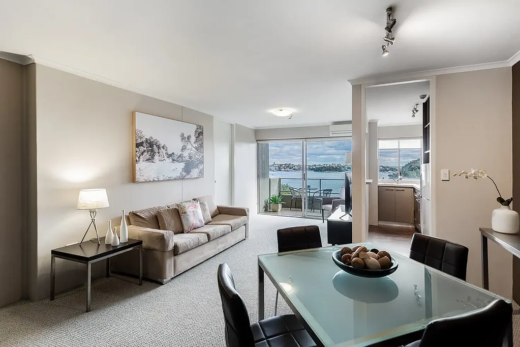 Furnished apartment with balcony, air conditioning and stunning water views.