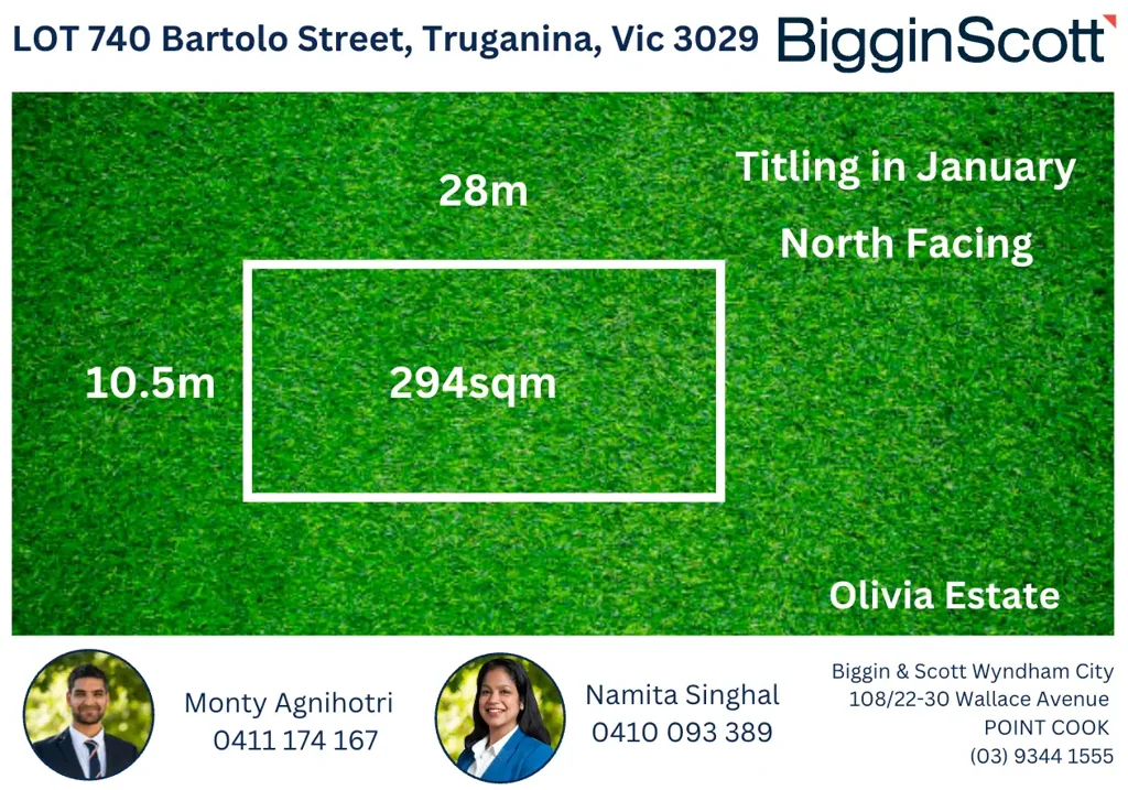 Truganina North facing block for sale in Olivia Estate, titling soon.