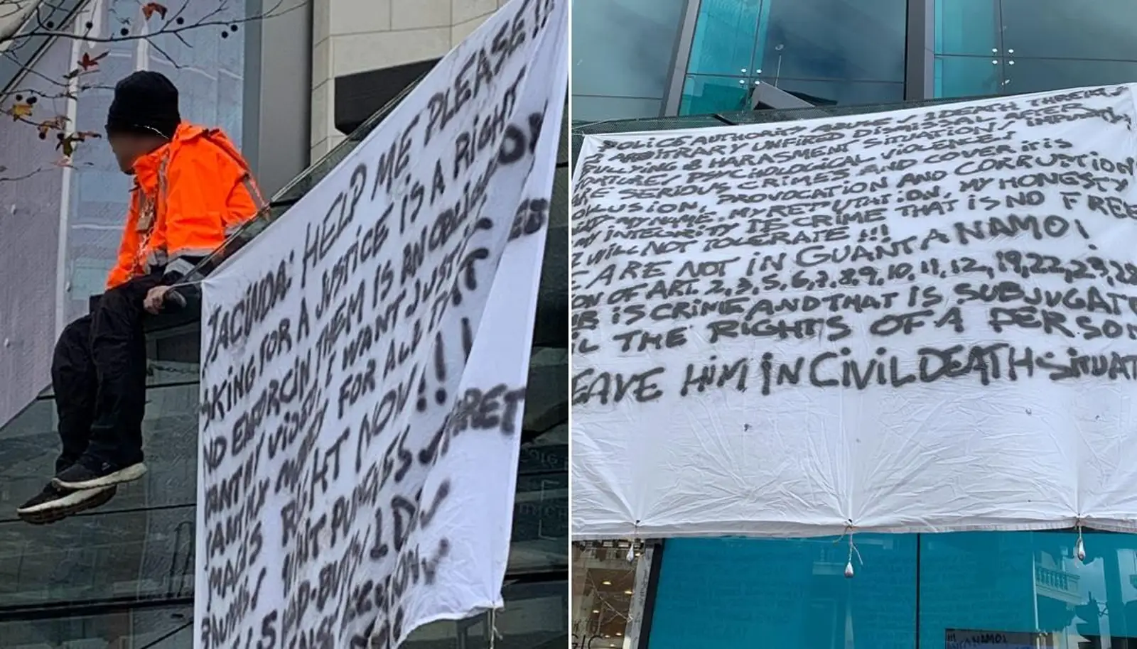 搞事情？男子将自己绑在Queen St一栋高楼上，还喊话Jacinda……