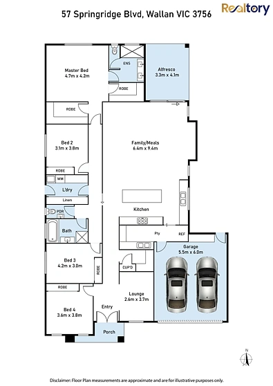 57 SPRINGRIDGE BOULEVARD, Wallan, VIC 3756, 4房, 2浴, House