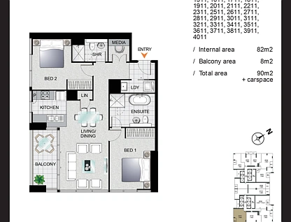 1911/2 Como Crescent, Southport, Gold Coast, 2房, 2浴, Apartment
