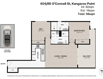 404/85 O'Connell Street, Kangaroo Point, Brisbane - Eastern Region, 2房, 2浴, Apartment