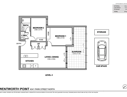 403/1 Park Street North, Wentworth Point, Parramatta (Northwest suburbs), 2 રૂમ, 1 બાથરૂમ, Apartment